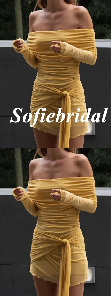 Sexy Chiffon Off Shoulder Long Sleeves Sheath Mini Dresses/ Homecoming Dresses, HD0306