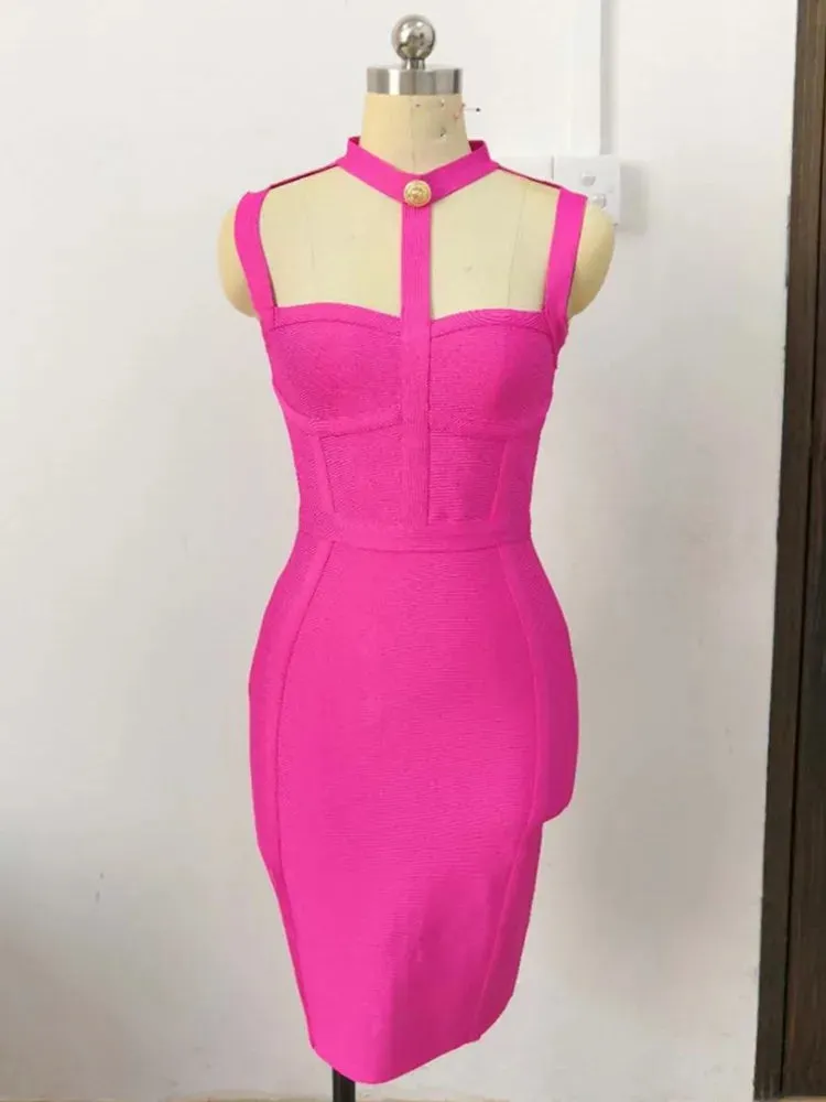 Sexy Cut Out Button Stretchy Elastic Bandage Dress