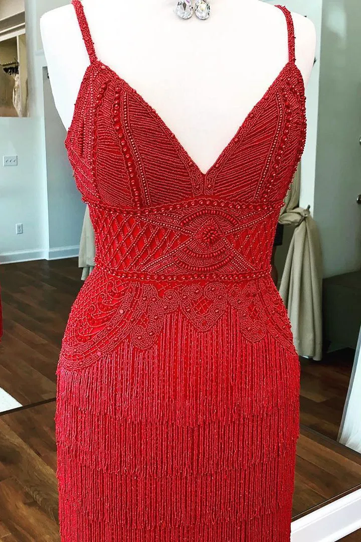 Sheath Lace-Up Tassel Red Homecoming Dress