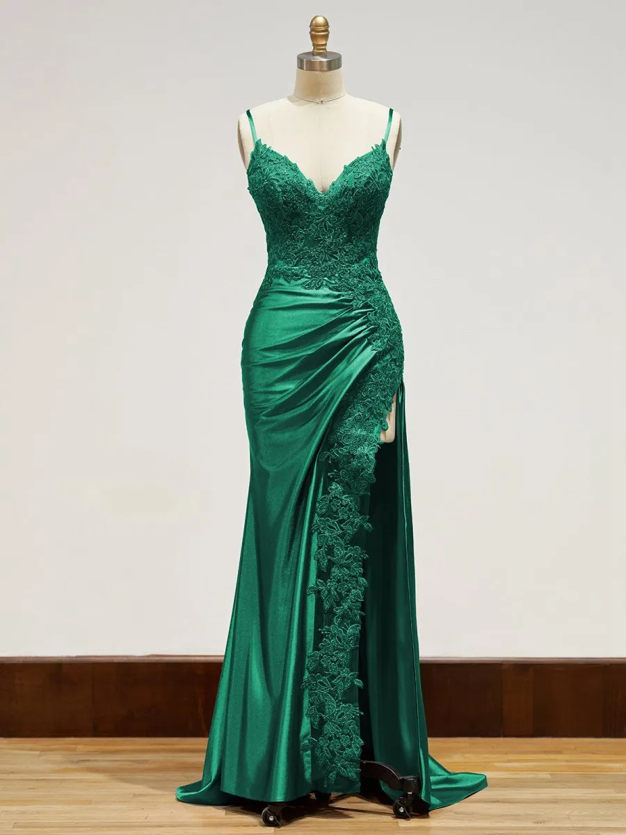 Sheath Long Appliques Prom Dresses