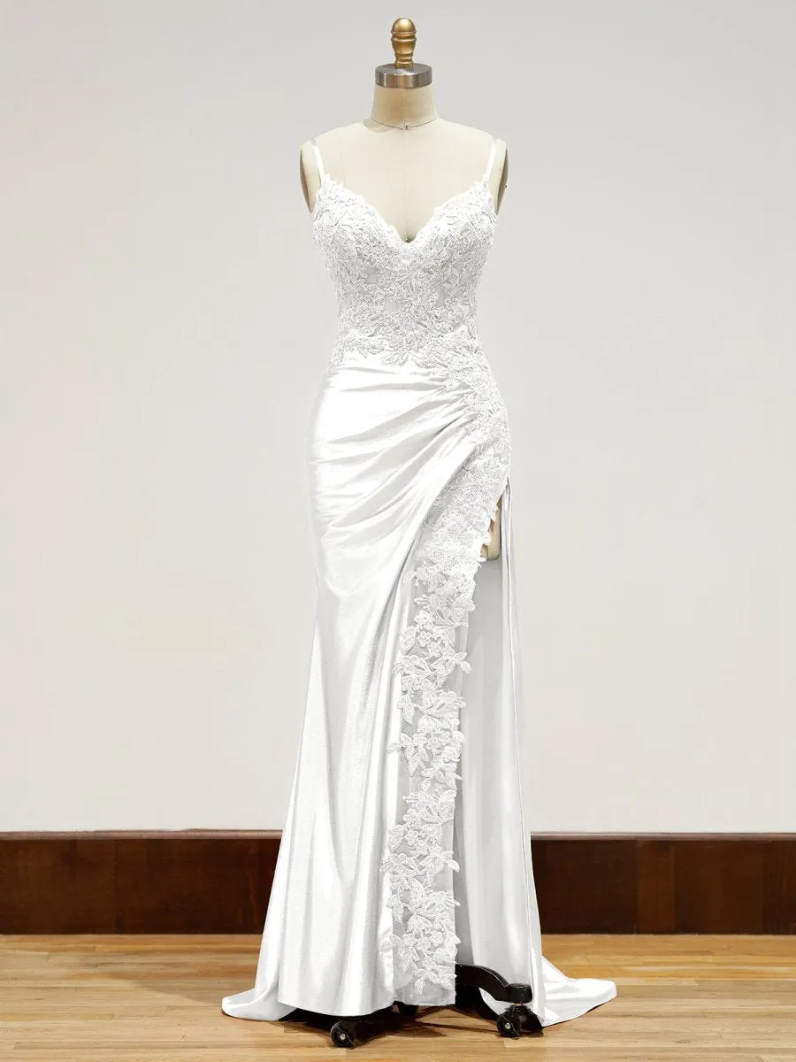 Sheath Long Appliques Prom Dresses