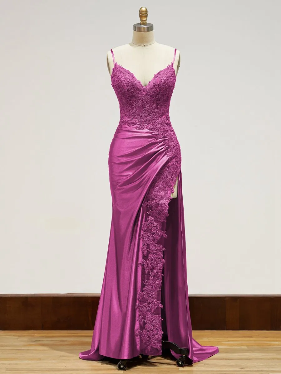 Sheath Long Appliques Prom Dresses