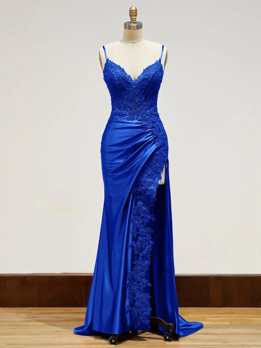 Sheath Long Appliques Prom Dresses
