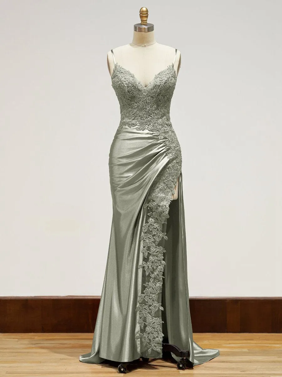 Sheath Long Appliques Prom Dresses