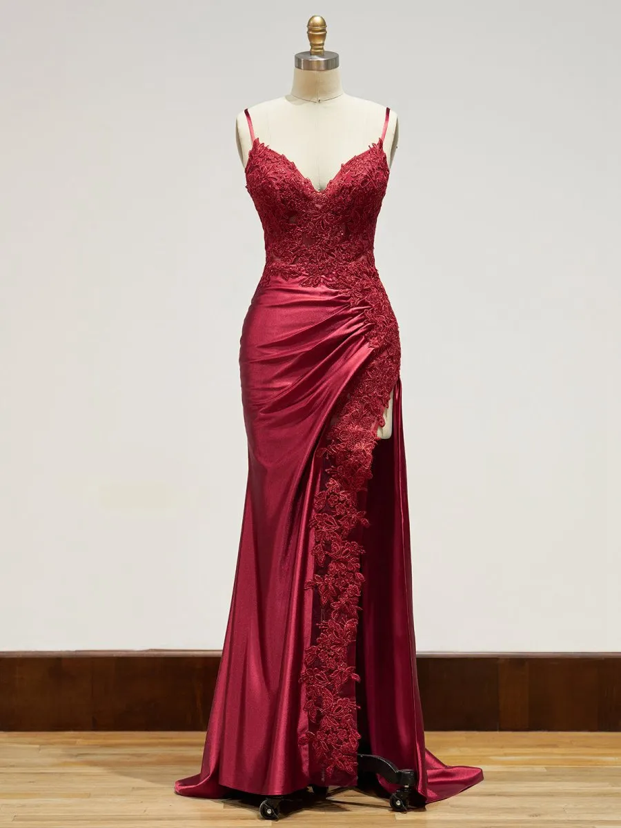 Sheath Long Appliques Prom Dresses