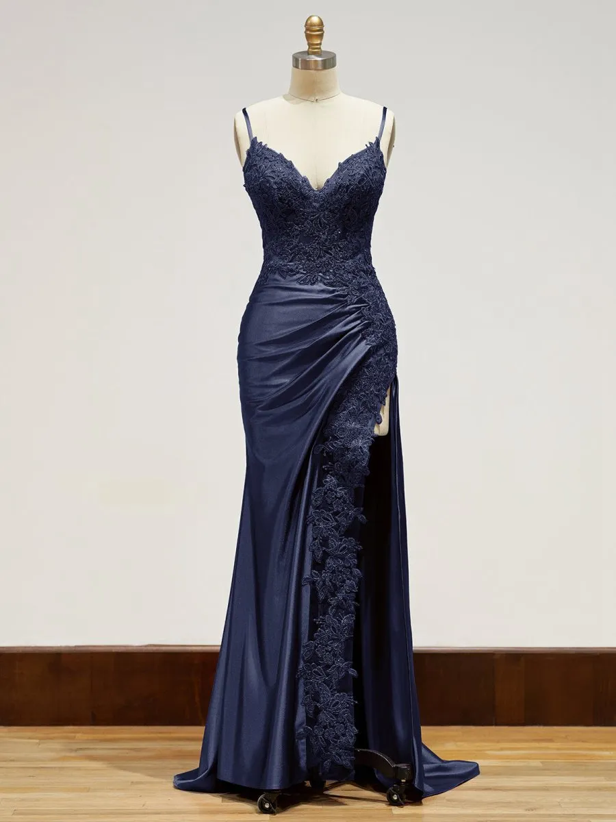 Sheath Long Appliques Prom Dresses
