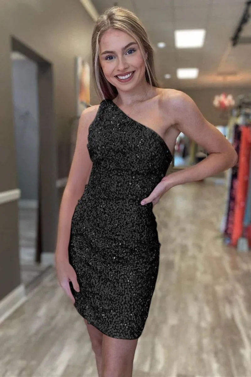 Sheath One Shoulder Sequins Homecoming Dresses