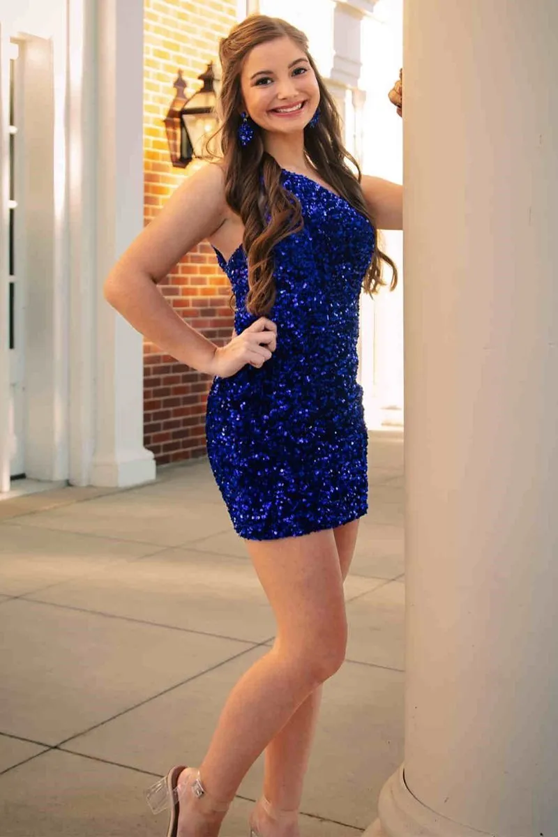 Sheath One Shoulder Sequins Homecoming Dresses