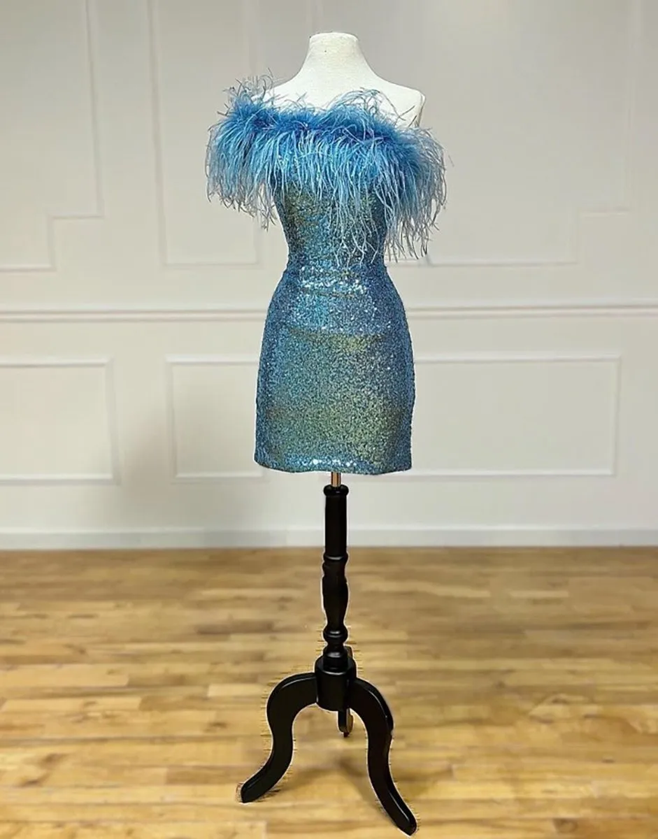 Sheath Sequin Homecoming Dresses with Feather