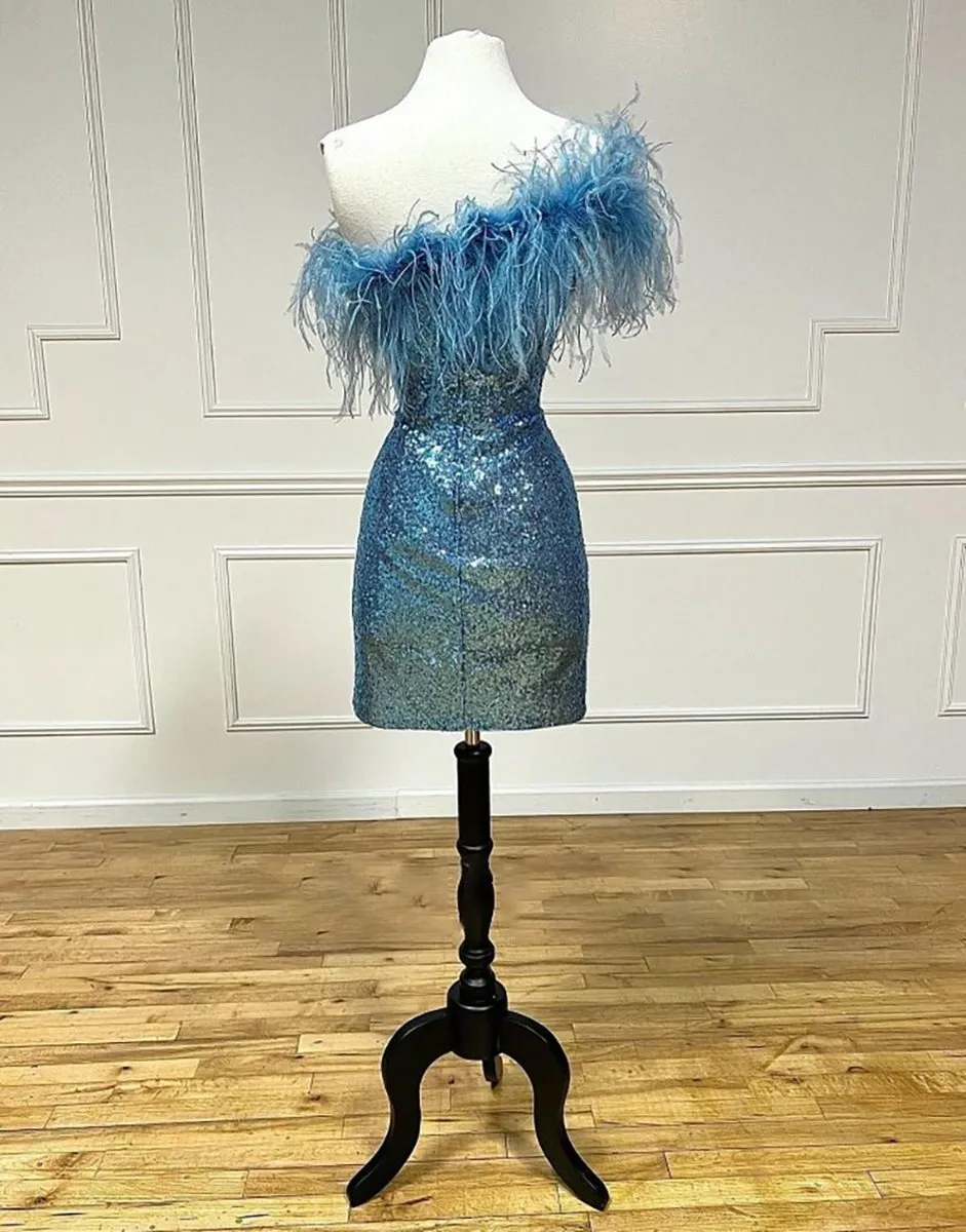 Sheath Sequin Homecoming Dresses with Feather