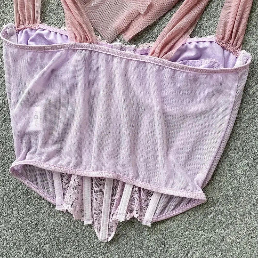 Sheer Lace Corset Top with Elegant Ribbon Ties