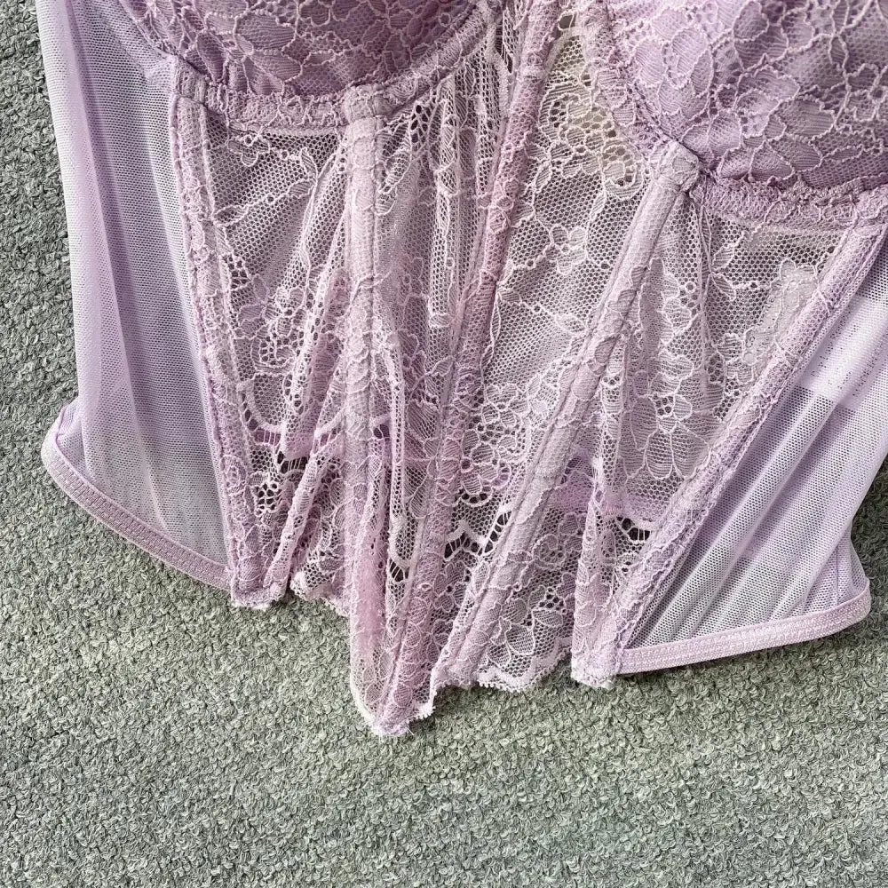 Sheer Lace Corset Top with Elegant Ribbon Ties