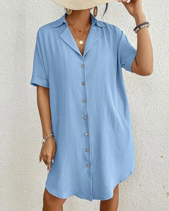 Short Sleeve Shirt Cover Up Holiday Style Bikini Beach Top Wholesale Womens Clothing N3824112000001