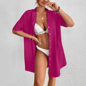 Short Sleeve Shirt Cover Up Holiday Style Bikini Beach Top Wholesale Womens Clothing N3824112000001