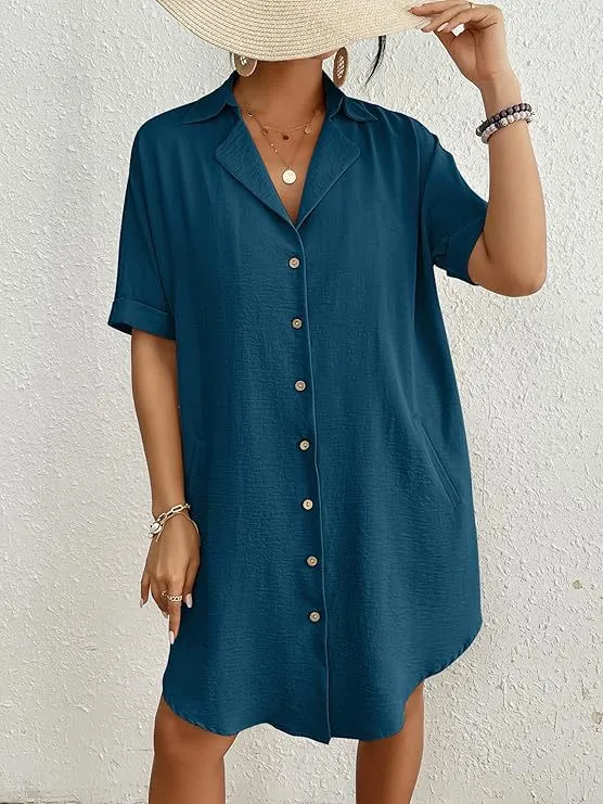 Short Sleeve Shirt Cover Up Holiday Style Bikini Beach Top Wholesale Womens Clothing N3824112000001