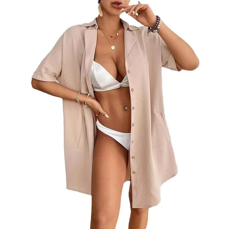 Short Sleeve Shirt Cover Up Holiday Style Bikini Beach Top Wholesale Womens Clothing N3824112000001