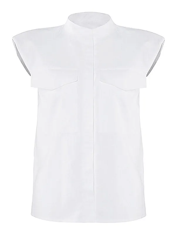 Shoulder Padded Sleeveless Blouse