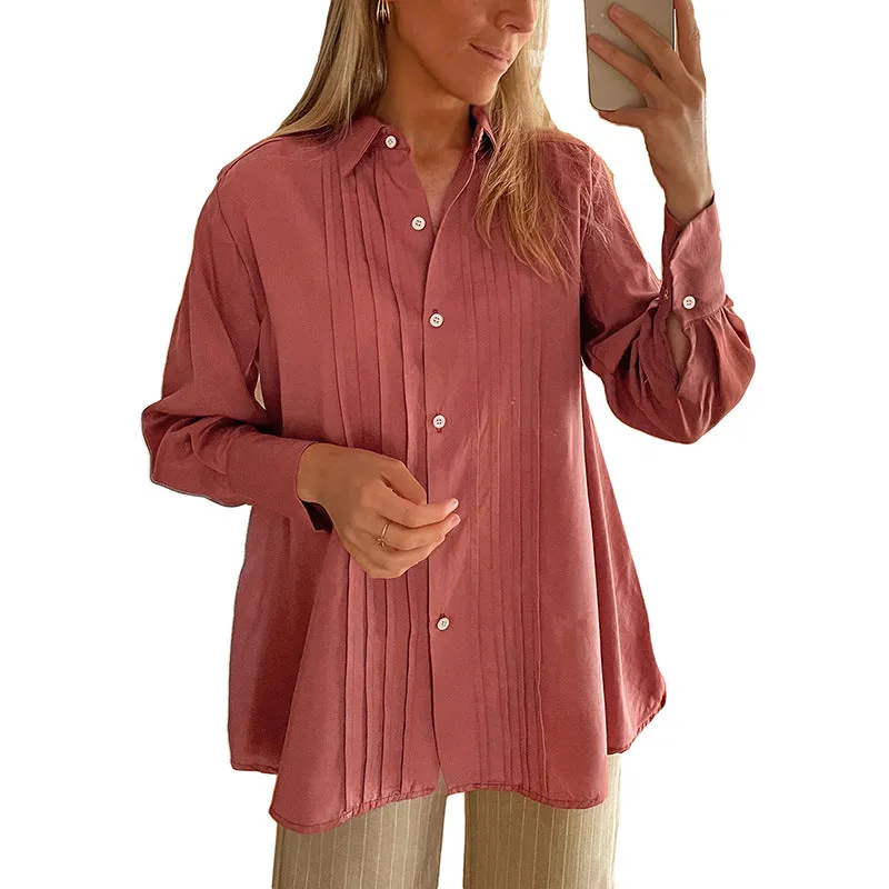Single Breasted Lapel Cardigan Long Sleeve Solid Shirts Wholesale Womens Clothing N3824112000025