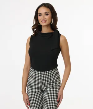 Smak Parlour 1960s Black Cowl Neck Tie Blouse