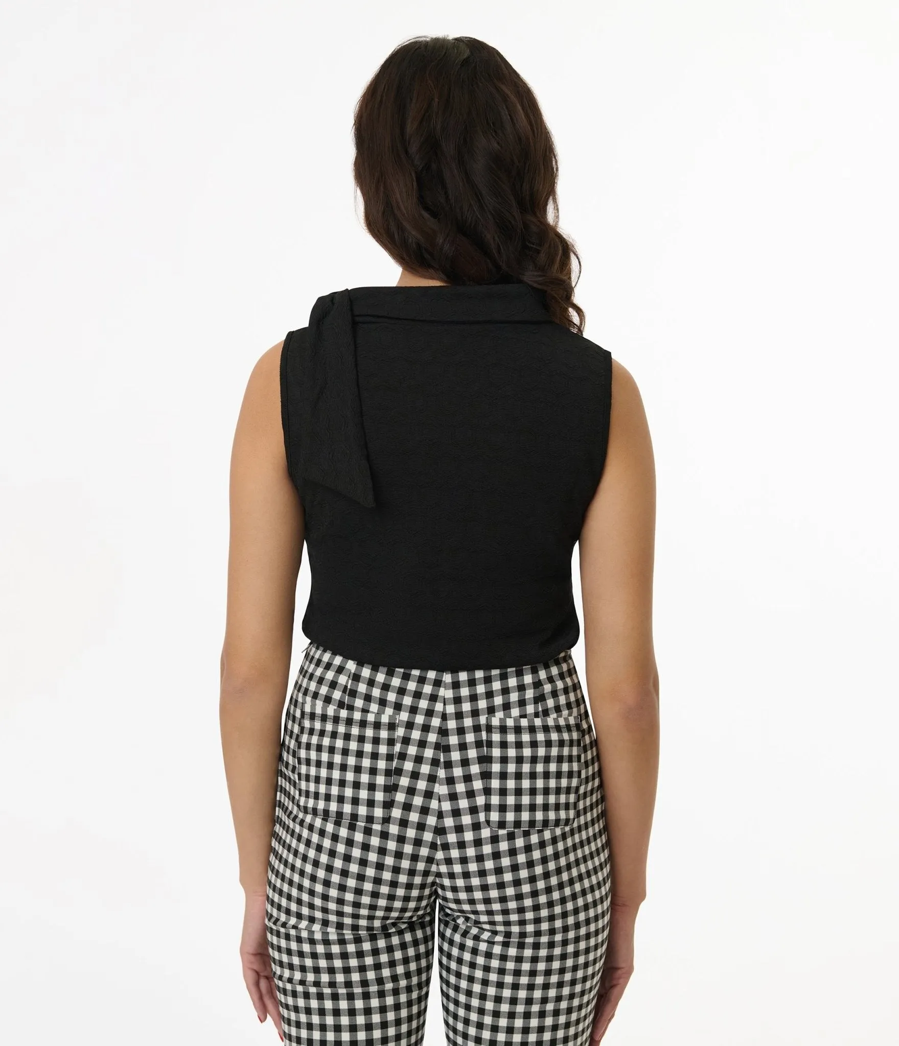 Smak Parlour 1960s Black Cowl Neck Tie Blouse