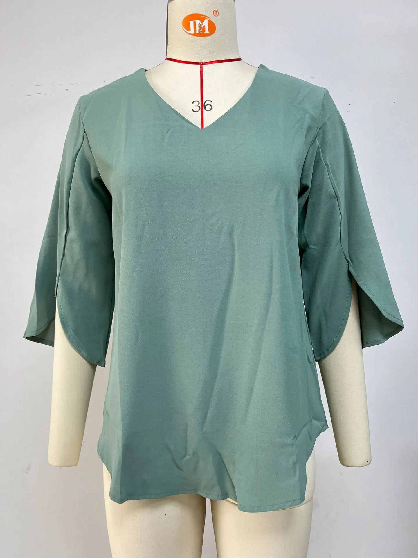 Solid Color V-Neck Mid-Sleeve Loose Chiffon Shirts Wholesale Womens Clothing N3824052000086