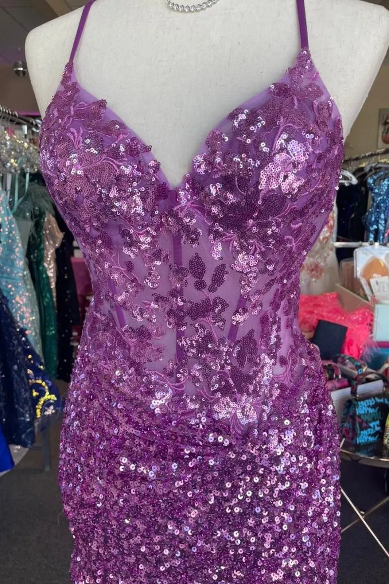 Sparkle Appliques Sequin Bodycon Homecoming Lace-up Dresses