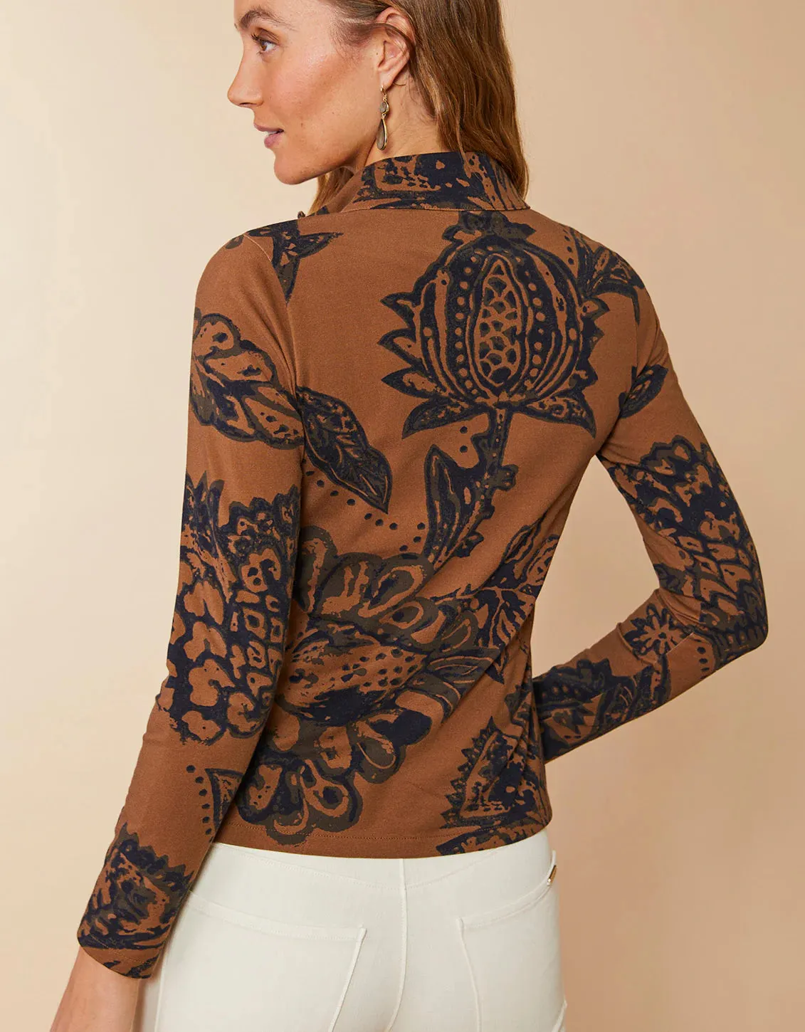 Spartina 449 Nora Half-Zip Top Botanic Garden Brown Woodblock Jacobean - FINAL SALE