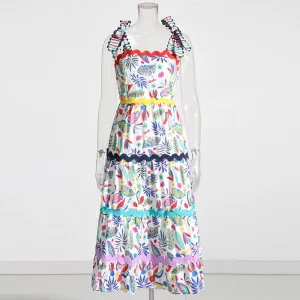 Square Collar Colorblock Camisole Long Dress