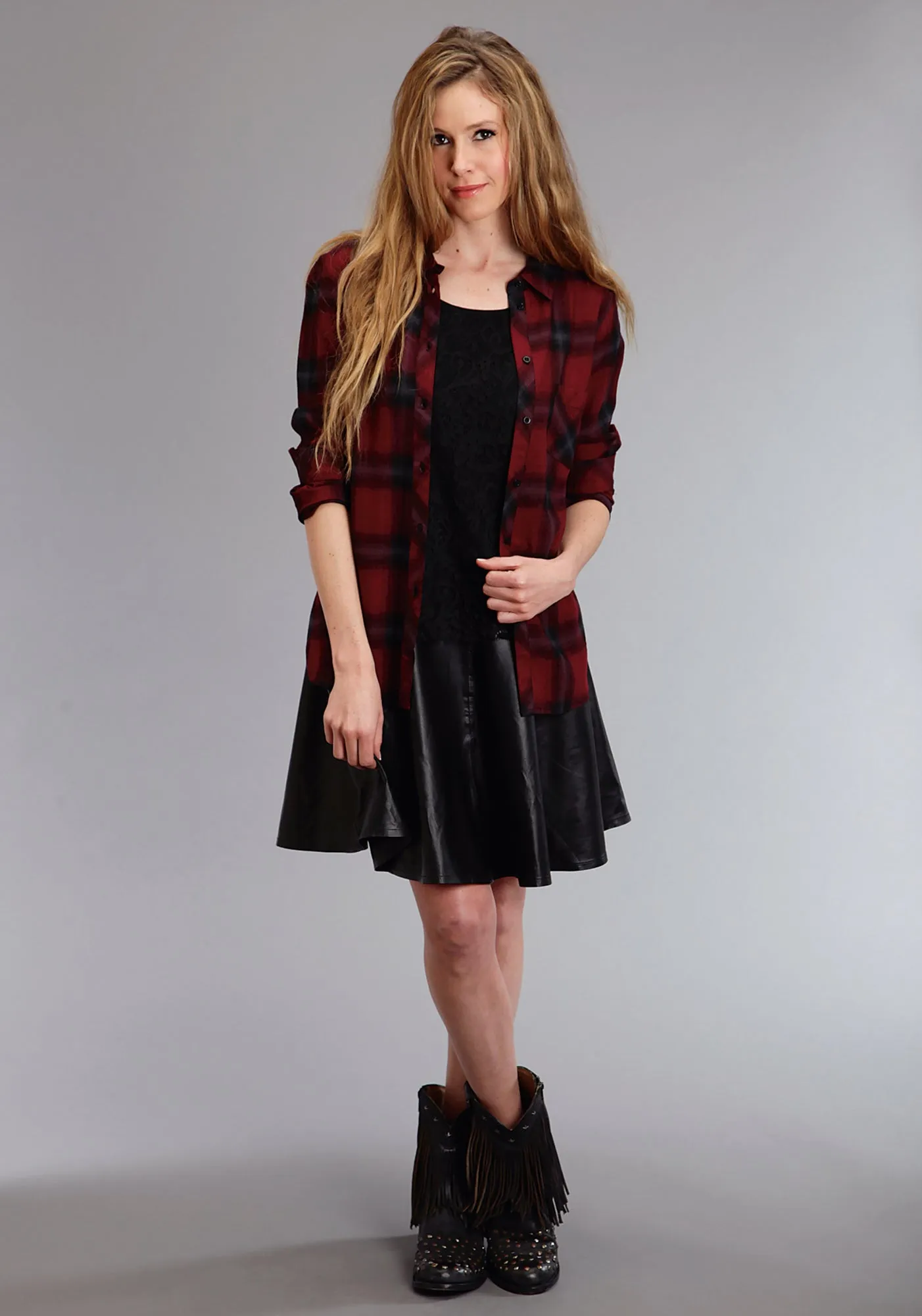 Stetson Womens Back Zip Circle Black Lamb Leather Skirt