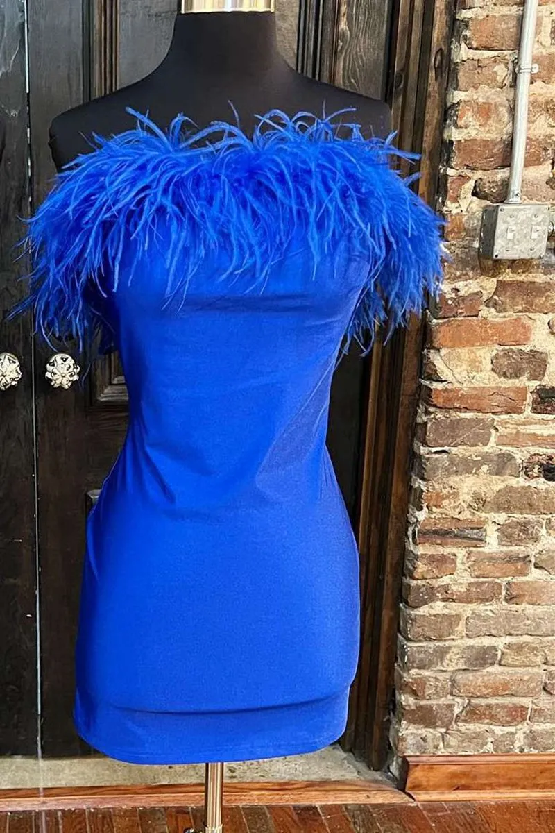 Strapless Feather Bodycon Short Party Dresses