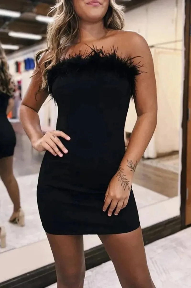 Strapless Feather Bodycon Short Party Dresses