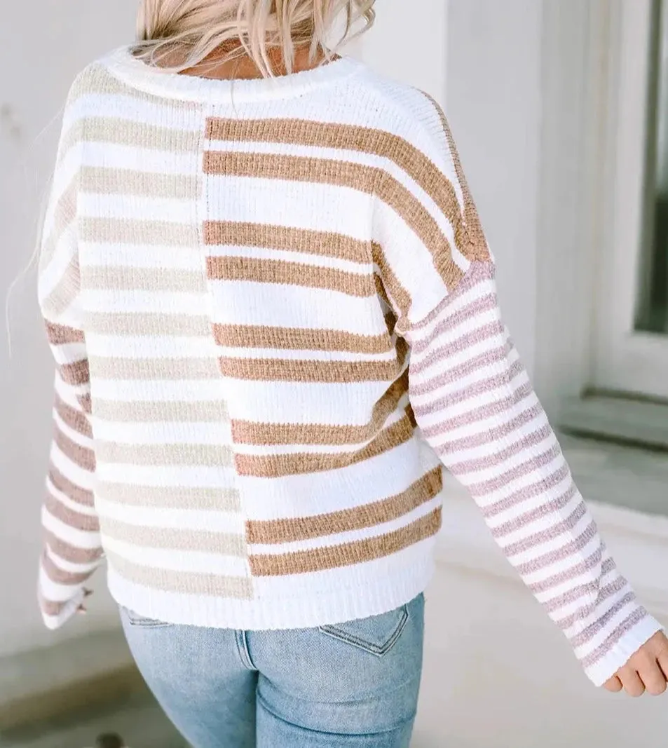 Stripe Blocked Drop Shoulder Slouchy Sweater