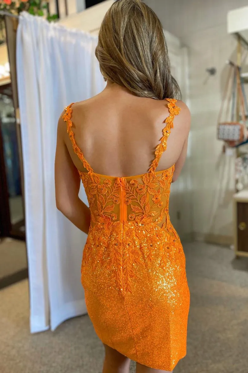 Stylish Bodycon V Neck Sequins Short Homecoming Dresses with Appliques