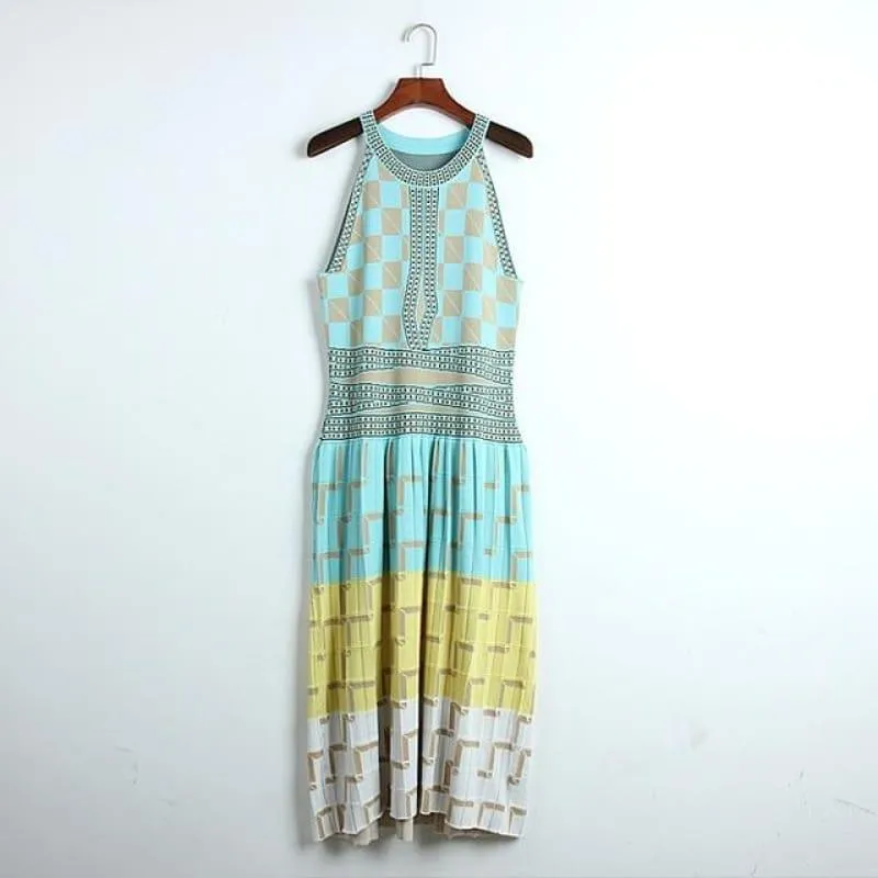 Summer Sleeveless Geometry Knitted Midi Dress
