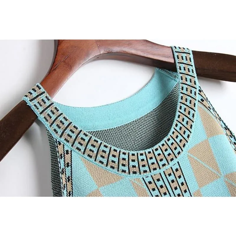 Summer Sleeveless Geometry Knitted Midi Dress