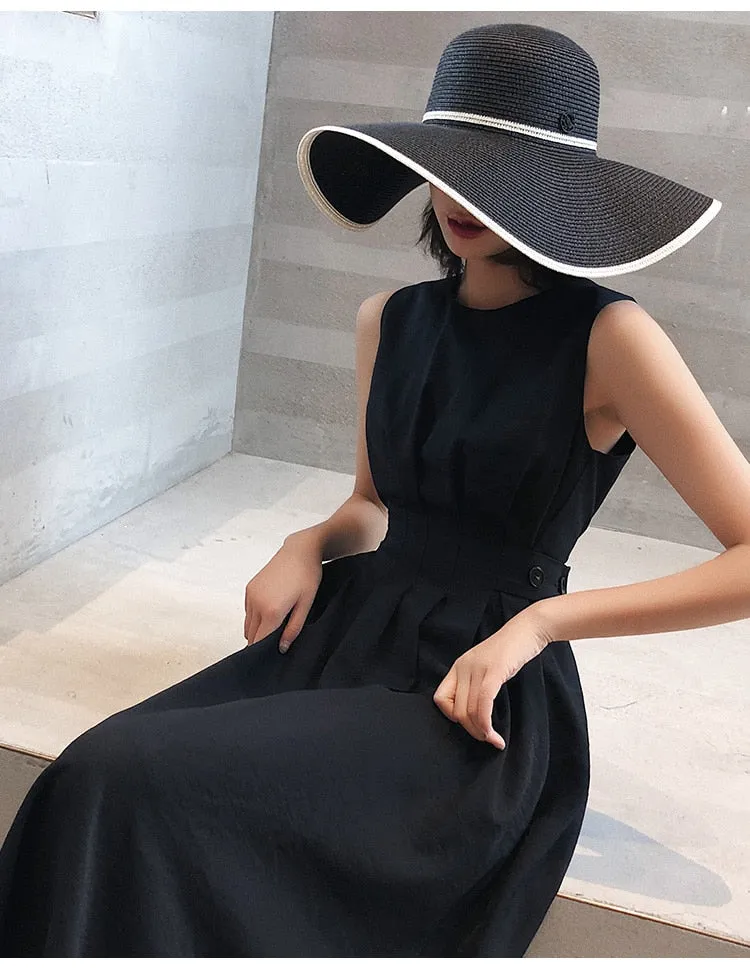 Summer Women Solid White Black Fashion Elegant Casual Party Dress O neck Sleeveless Tank Sundress Female