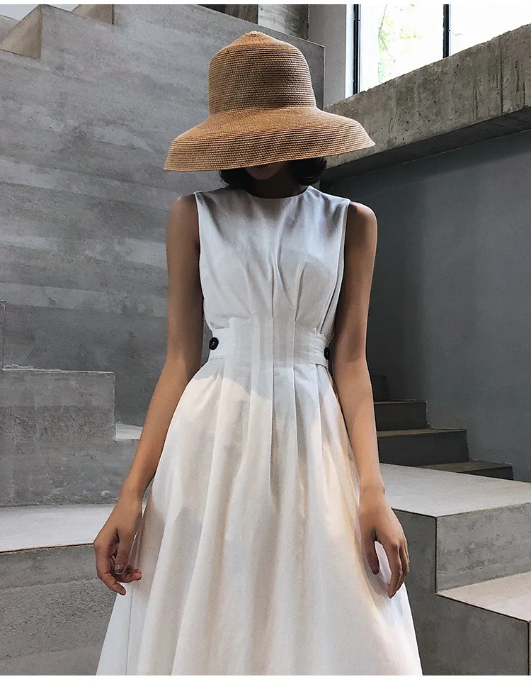 Summer Women Solid White Black Fashion Elegant Casual Party Dress O neck Sleeveless Tank Sundress Female