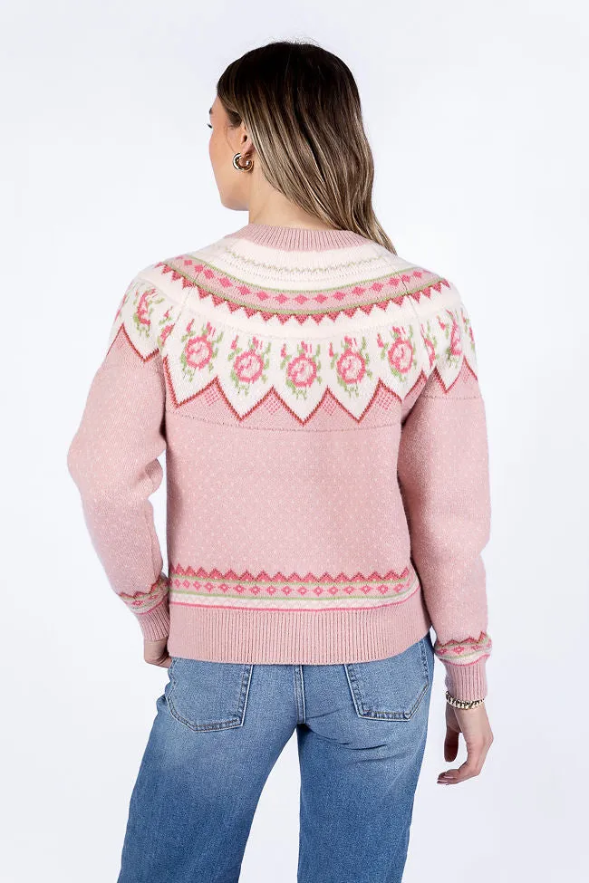 Sunny Meadow Pink Floral Fair Isle Cardigan FINAL SALE