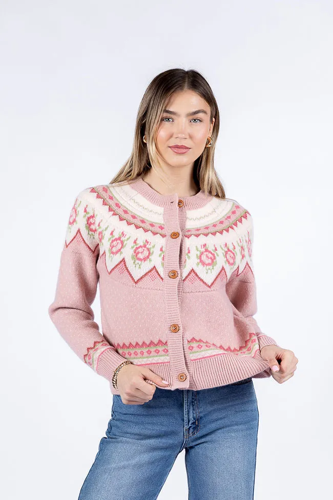 Sunny Meadow Pink Floral Fair Isle Cardigan FINAL SALE