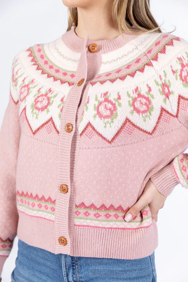Sunny Meadow Pink Floral Fair Isle Cardigan FINAL SALE