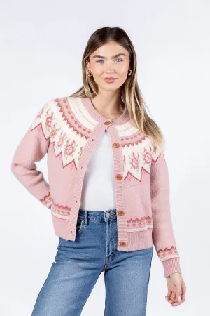 Sunny Meadow Pink Floral Fair Isle Cardigan FINAL SALE