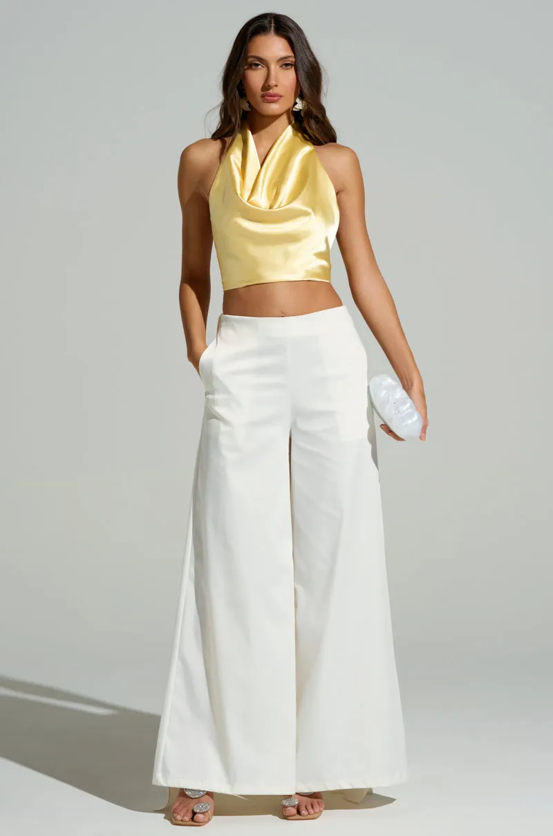 SUNSHINE GIRL COWL NECK SATIN BLOUSE
