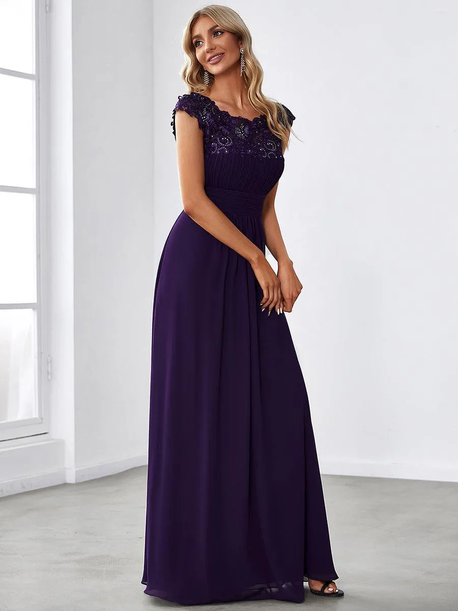 Taille personnalisée Robe demoiselle d'honneur mousseline Manches courtes flatteuses