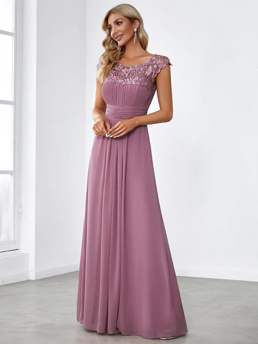 Taille personnalisée Robe demoiselle d'honneur mousseline Manches courtes flatteuses