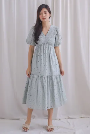 TDC Coraline Eyelet Smocked Empire Dress In Seafoam