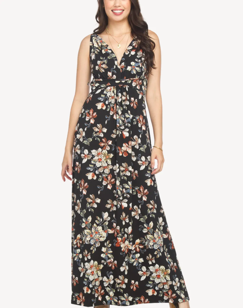 Texture Floral Grecian Maxi Dress