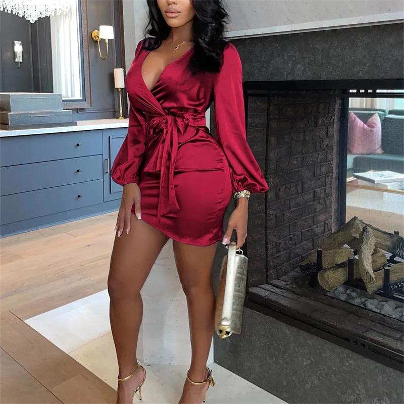 Thorn Tree V-neck Tied Up Slim Dress