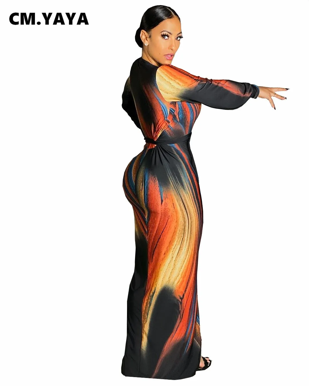Tie Dye Striped Print Bodycon Maxi Dress