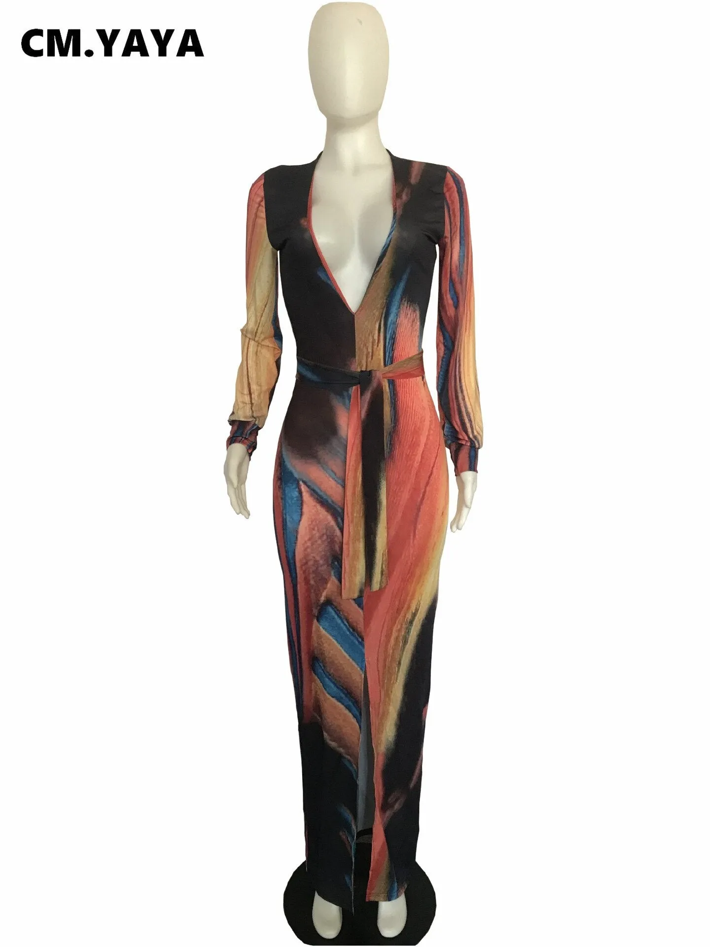 Tie Dye Striped Print Bodycon Maxi Dress