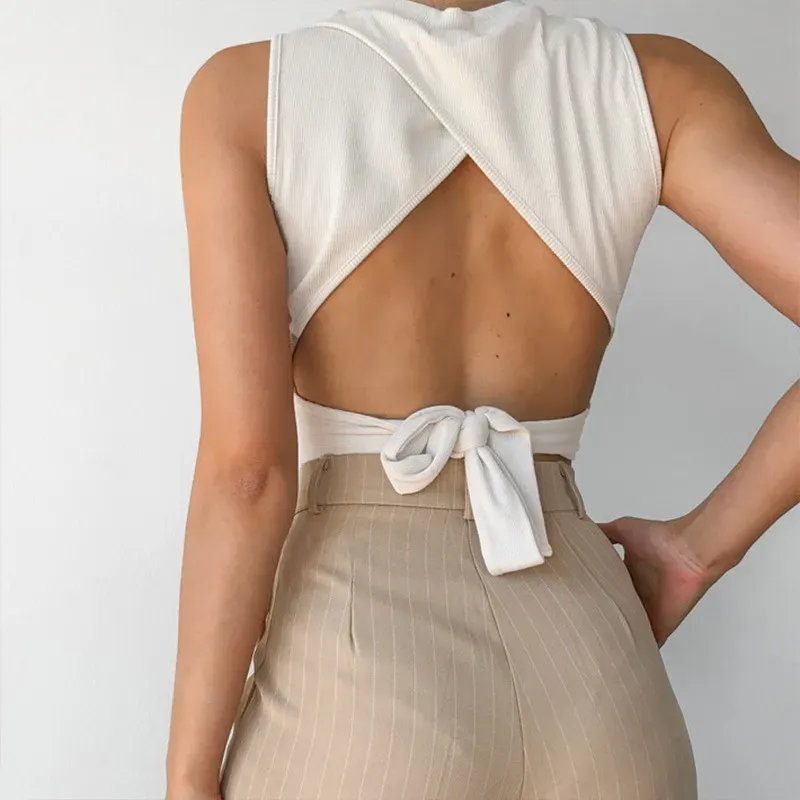 Tied Together Open-Back Mock Neck Crop Top